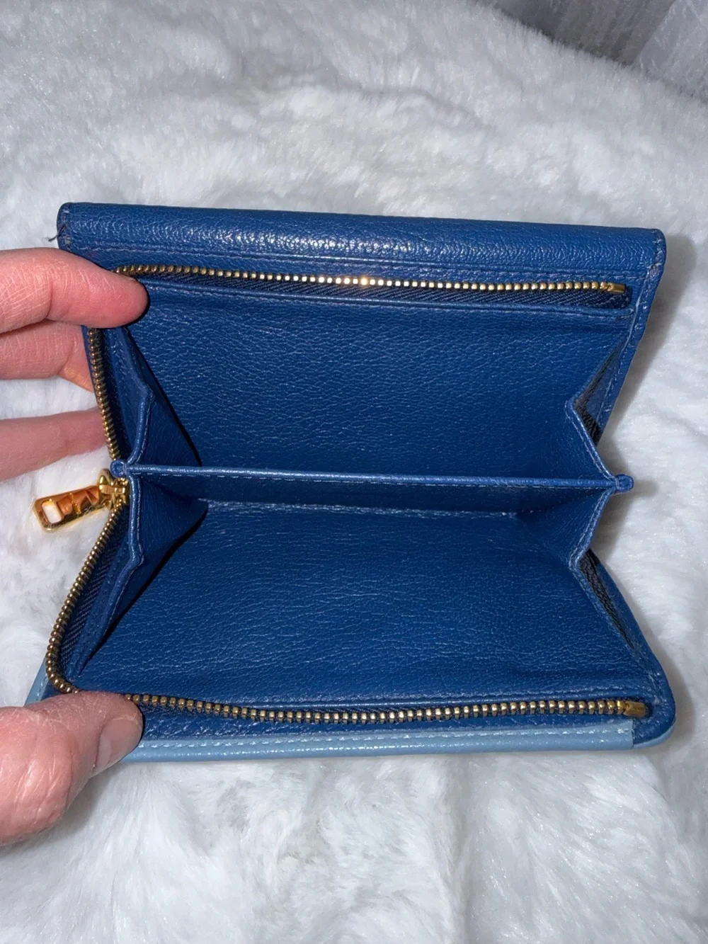 Miu Miu Two-Tone Navy and Light Blue Leather Fold Wallet